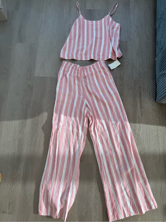 a new day Pants - a new day Pink and White Striped Wide Leg Linen Pants Set